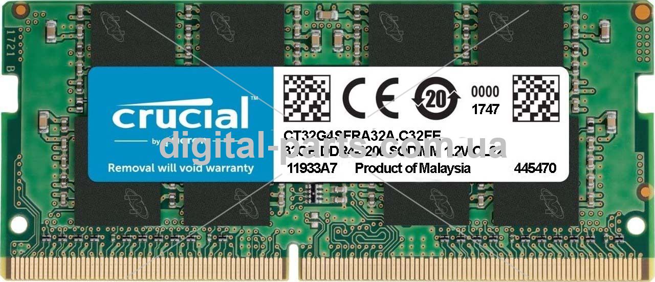 Оперативна пам'ять Crucial 32GB SO-DIMM DDR4 3200MHz для ноутбука
